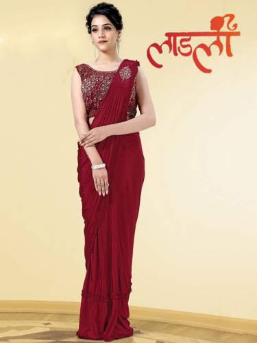 Red Party Wear Ready to wear Saree by Laadli sarees