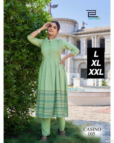 Casino Anarkali Rayon Kurti With Pant Set  by Inli Exports