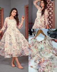 Charmi Organza Floral Print Flair Gown