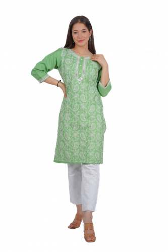 Cotton Flex Embroidered Straight Kurti  by Inli Exports