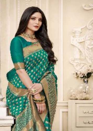 Buy Elegant Green Banarasi Silk Saree  by Bridal Affairs By SBSE