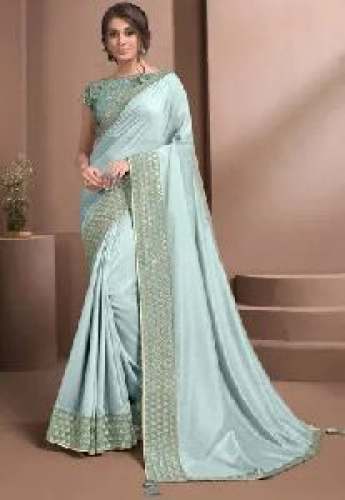 Party Wear Designer Sky Color Saree by Bridal Affairs By SBSE