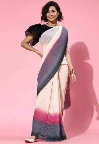 Pleated Chiffon Plain Saree 