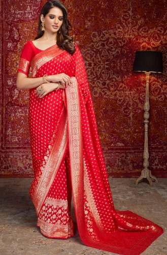 Party Wear Red Designer Silk Saree by Shiv Shahi saree centre