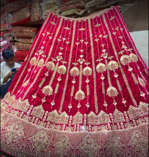 New Arrival Pink Velvet Embroidery Lehenga Choli by Agarwal Jewellers