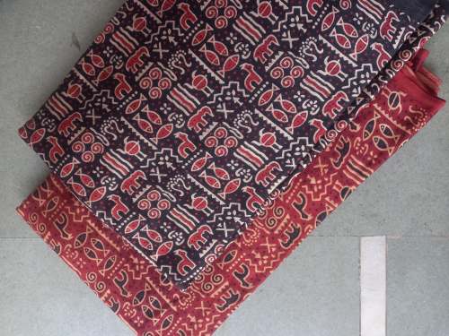 Ajrakh Red-Black Mashru Silk Fabric