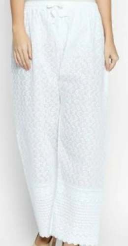 White Chikankari Palazzo Pant by M M Fabrics