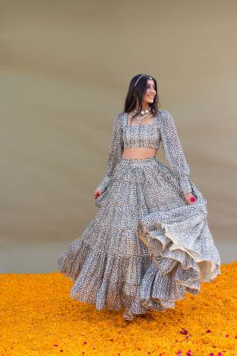 Comfortable White n Black Animal Print lehenga 