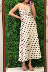 Stylish Satin Polka Dot Midi Western Dress