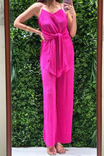 Western Pleated Pink Top With Pant Set 