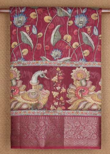  Floral Printed Burgundy Chanderi Silk Cotton Saree for Ladies  by Sundari Silks
