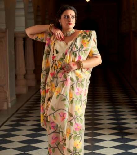 Fancy Tissue Organza Printed Saree For Women by Julahaa Sarees