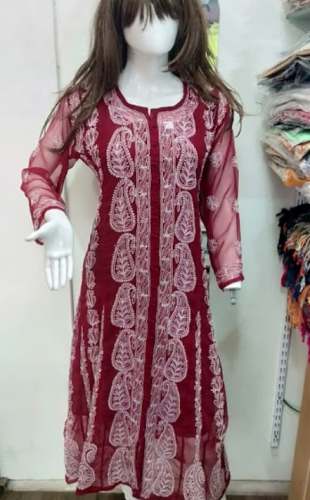 Chiffon Chikankari Kurti For Women by Ammara Fashion