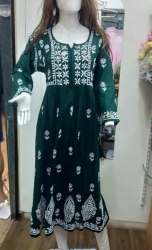 Green Chikan Anarkali Kurti For Women