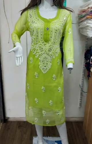 Light Green Chikan Kurti For Women by Ammara Fashion