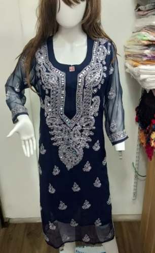 Navy Blue Chikan Kurti At Wholesale Rate