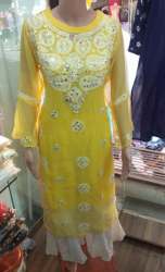 Yellow And White Kurti Palazzo Set At Wholesale