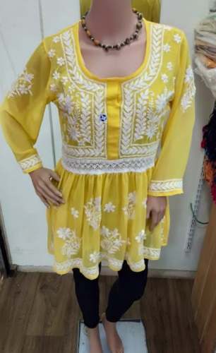 Yellow Tunic Lucknowi Top For Women by Ammara Fashion