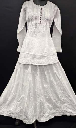 White Chikankari Kurti Skirt At Wholesale Rate by Lcf Crafts
