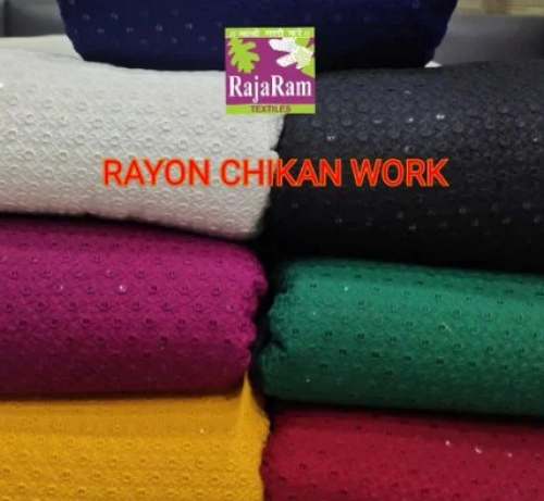 Rayon Chikan Schiffli Embroidered Fabric  by Raja Ram Textiles