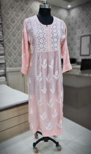 Baby Pink Chiffon Chikankari Kurti At Wholesale by Paridhan Chikan Udyog