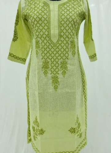 Light Green Chiffon Embroidery Work Kurti by Paridhan Chikan Udyog