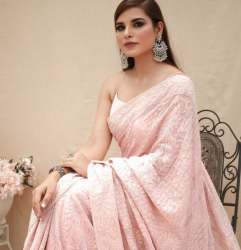 New Collection Pink Chikankari Saree For Women