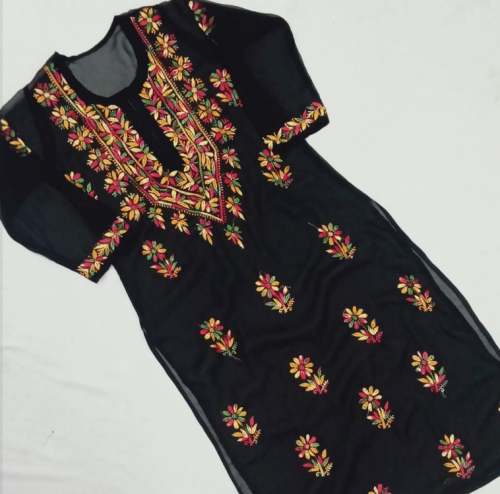 New Arrival Black Lucknowi Kurti For Women by Arif Lucknowi Chikan
