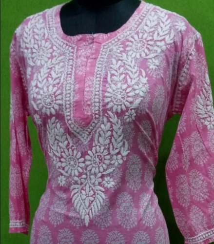 Pink Embroidery Kurti For Women by Arif Lucknowi Chikan