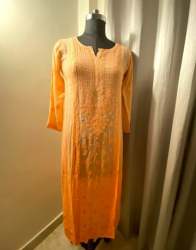 New Arrival Orange Chikankari Work Kurti 