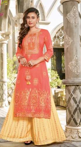 Orange Kurti Palazzo Set For Women