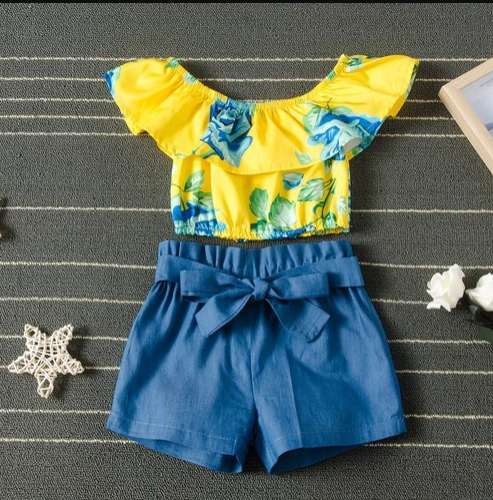 Cotton Fabric Girls kids printed skirt top