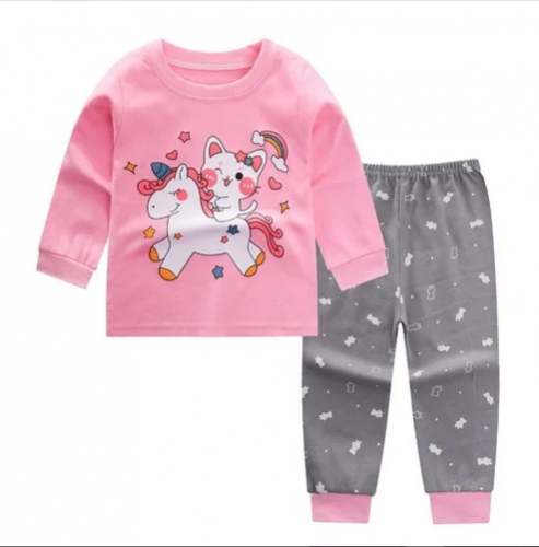 Fancy Kids Girls Pink Cotton Kids Night Wear by Sapariya International