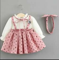 Cotton Spendex Polka Dot Print Girls Frocks