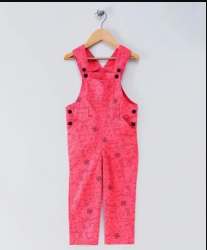 Designer Fancy Cotton Red Girls Dungrees