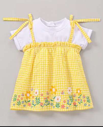 Fancy Cotton White Yellow Girls Top
