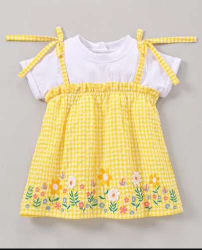 Fancy Cotton White Yellow Girls Top by Ms Cafsew Colours