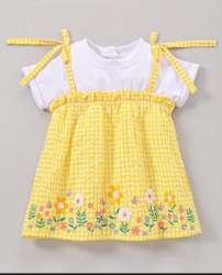 Fancy Cotton White Yellow Girls Top