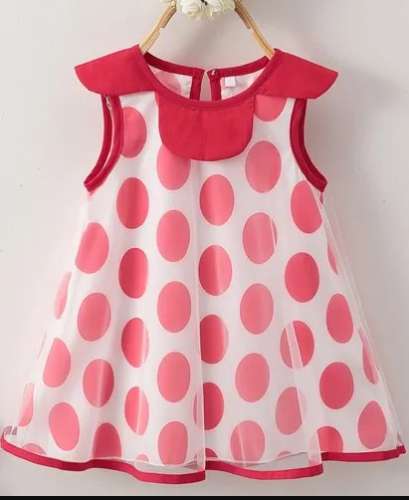 Polyester Dot Print Red Girls Frocks