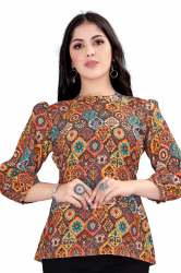 Fancy Printed Satin Western Top