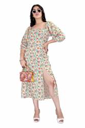 Floral Printed Front Slit Western One Piece 