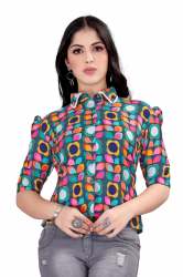 New Collection Printed Satin Western Top