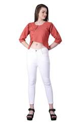 New Orange Slub Rayon Western Top 