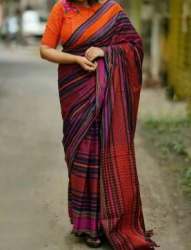 Handmade Handloom lining Design Saree 