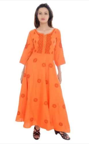 Lucknowi Palin Orange Chikan Kurti