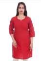 Lucknowi  Plain Red Cotton Chikan Kurti
