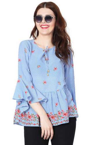 Blue color Round Neck Casual Galaxy Trendz Printed Top  by Galaxy Enterprises