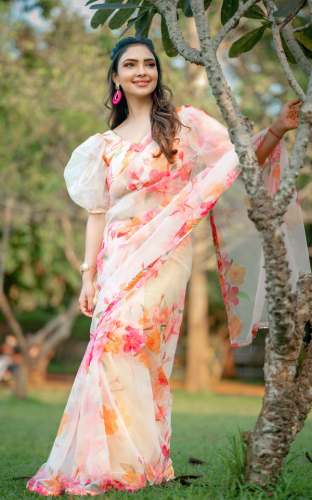 FLORAL Printed Organza Saree With Stitched Blouse by Jyonik
