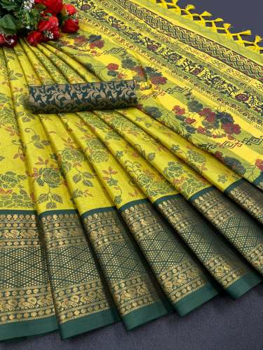 NORA Silk Cotton Saree With Kalamkari Blouse
