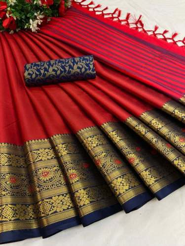 PRITI Plain Cotton Silk Saree With Weaving Border